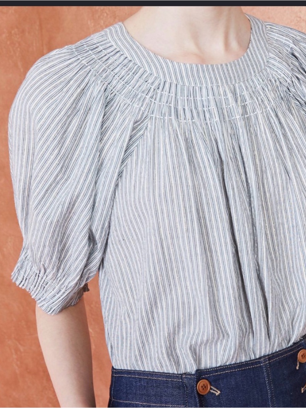 Ulla Johnson Lennie blouse in powder blue stripe